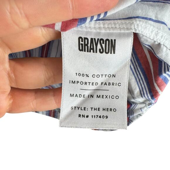 Grayson The Hero Red White Blue Stripe Long Sleeve Button Up Americana Shirt - Picture 14 of 16